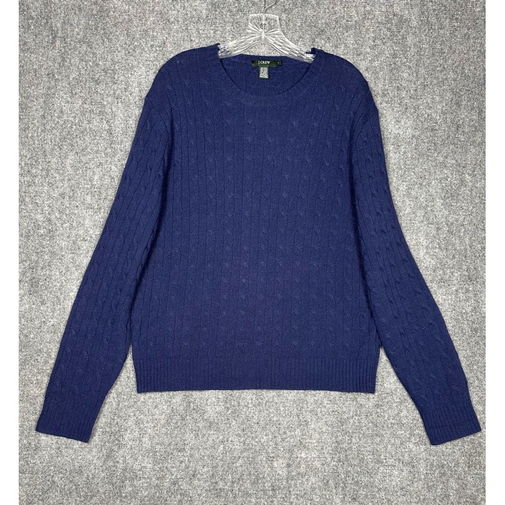 J.Crew Womens Vintage Oversized Cable Knit Wool Cashmere Sweater Blue Large - Picture 2 of 6
